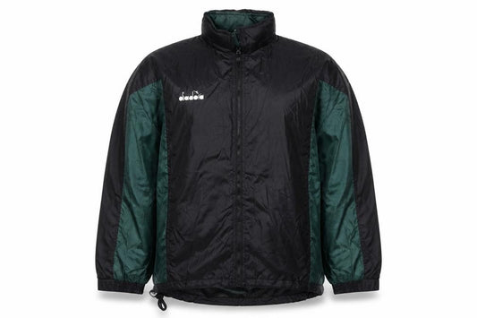 Front view of Diadora Women’s Green Black Nylon Windbreaker Jacket L Vintage Retro