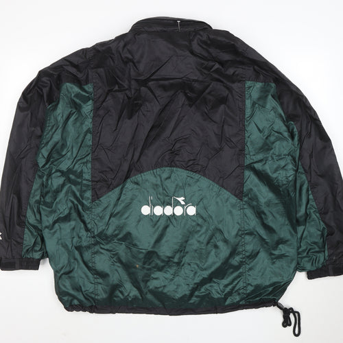 Diadora Women’s Green Black Nylon Windbreaker Jacket L Vintage Retro