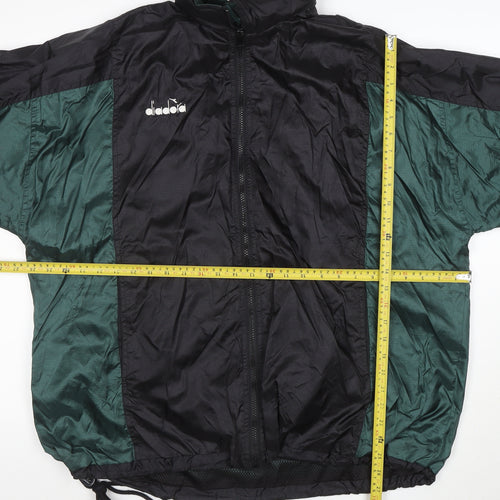 Diadora Women’s Green Black Nylon Windbreaker Jacket L Vintage Retro