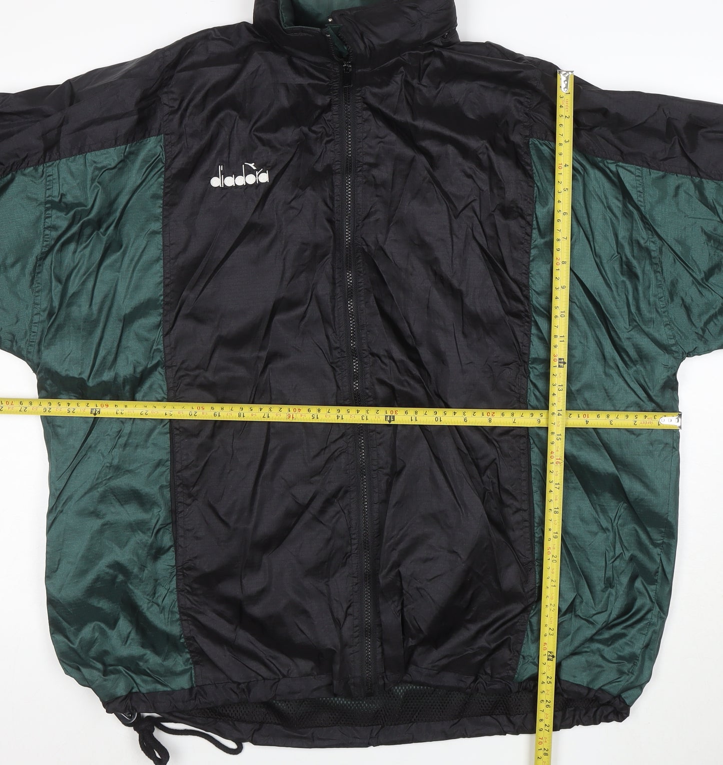 Diadora Women’s Green Black Nylon Windbreaker Jacket L Vintage Retro