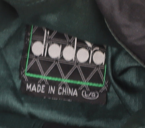 Diadora Women’s Green Black Nylon Windbreaker Jacket L Vintage Retro
