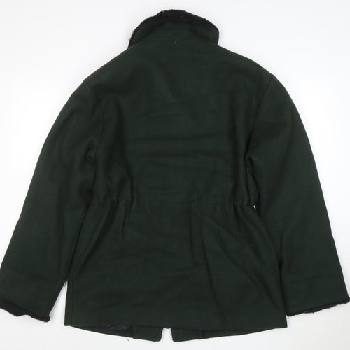 Lodenfrey Women Dark Green Wool Zip Coat with Fur Collar Size M