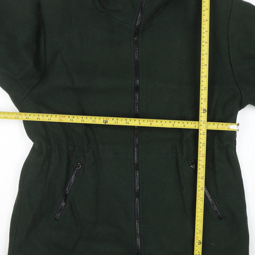Lodenfrey Women Dark Green Wool Zip Coat with Fur Collar Size M