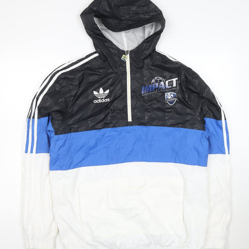 Adidas Mens Black Blue White Hooded Windbreaker Jacket M