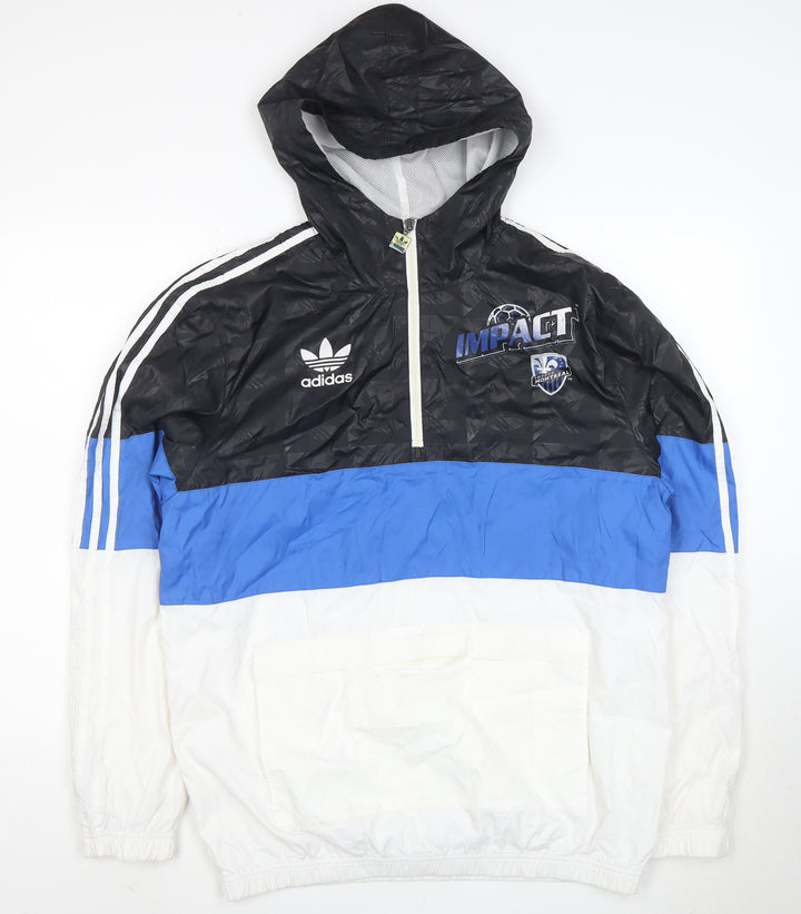 Adidas Mens Black Blue White Hooded Windbreaker Jacket M
