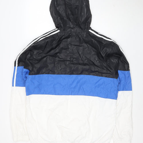 Adidas Mens Black Blue White Hooded Windbreaker Jacket M