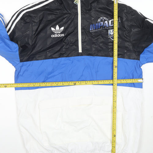 Adidas Mens Black Blue White Hooded Windbreaker Jacket M