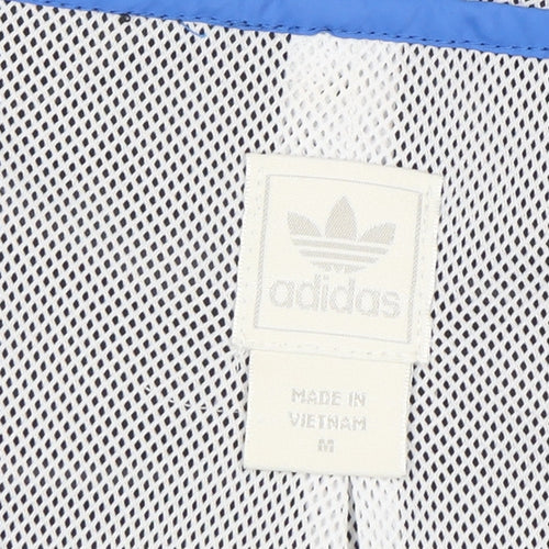 Adidas Mens Black Blue White Hooded Windbreaker Jacket M