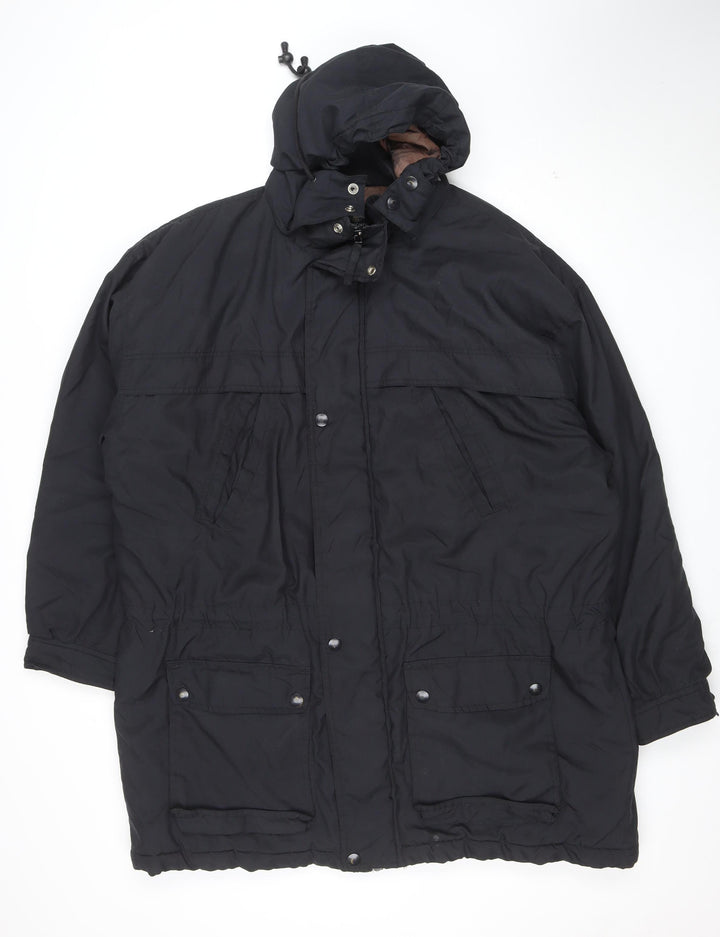 J. Riggings Men's Black L Parka Jacket Hooded Insulated Nylon Polyester