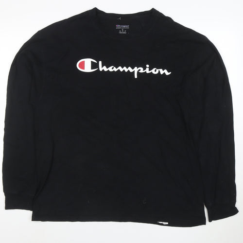 Champion Men's Black Long Sleeve Crew Neck Cotton T-Shirt XL