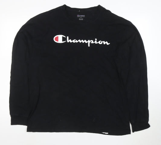 Champion Men's Black Long Sleeve Crew Neck Cotton T-Shirt XL
