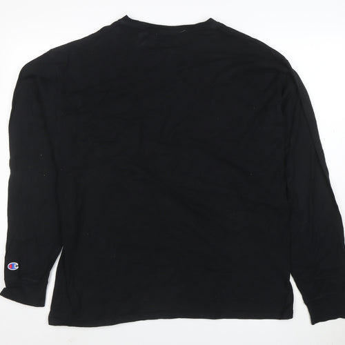 Champion Men's Black Long Sleeve Crew Neck Cotton T-Shirt XL