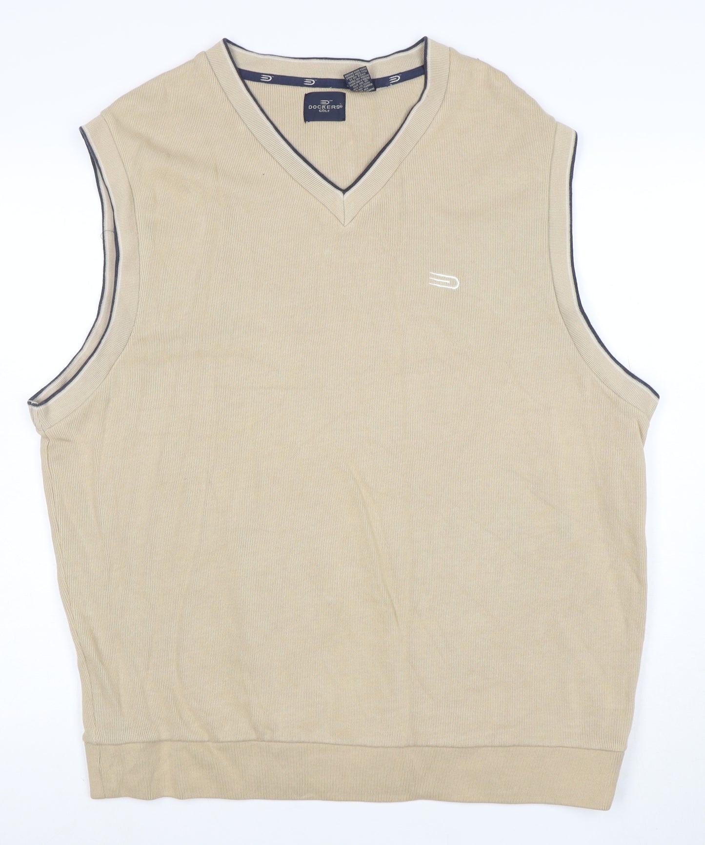 Dockers Men's Beige Cotton V-Neck Sleeveless Knit Vest XL