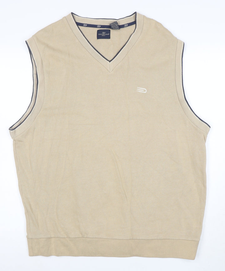Dockers Men's Beige Cotton V-Neck Sleeveless Knit Vest XL