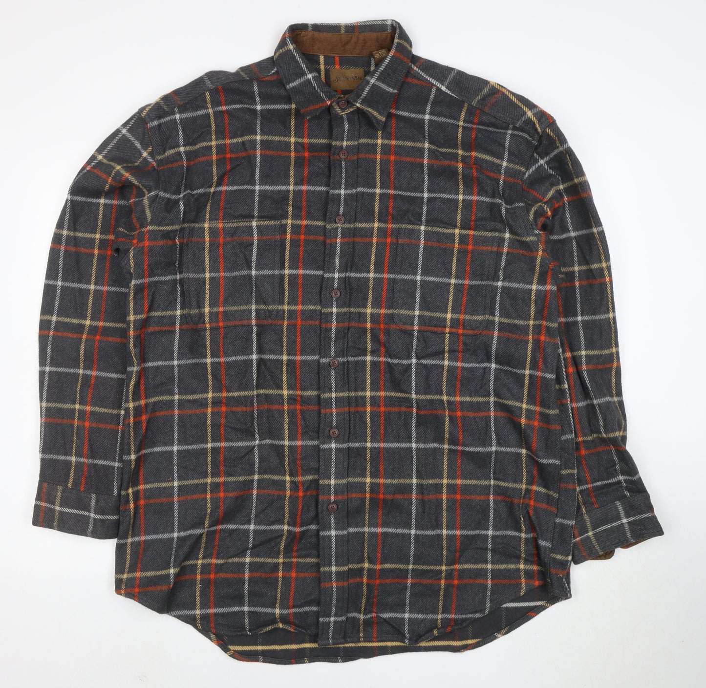 St. John’s Bay Men’s Grey Plaid Cotton Flannel Shirt XL Tall