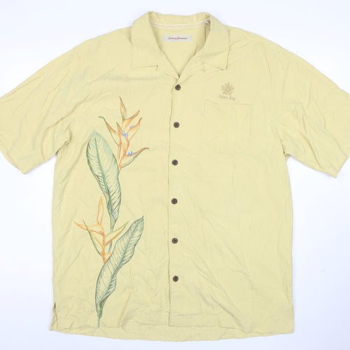 Tommy Bahama Men's Beige Silk Hawaiian Floral Short Sleeve Shirt L