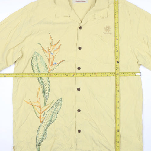 Tommy Bahama Men's Beige Silk Hawaiian Floral Short Sleeve Shirt L