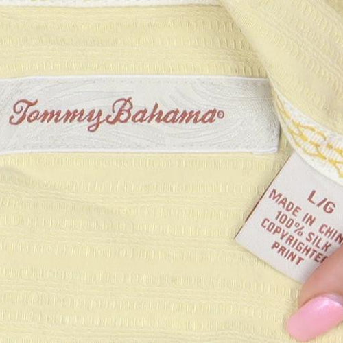 Tommy Bahama Men's Beige Silk Hawaiian Floral Short Sleeve Shirt L