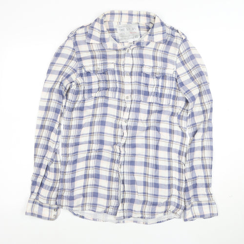 36 Degrees Men's Blue Check Cotton Relaxed Fit Long Sleeve Shirt S