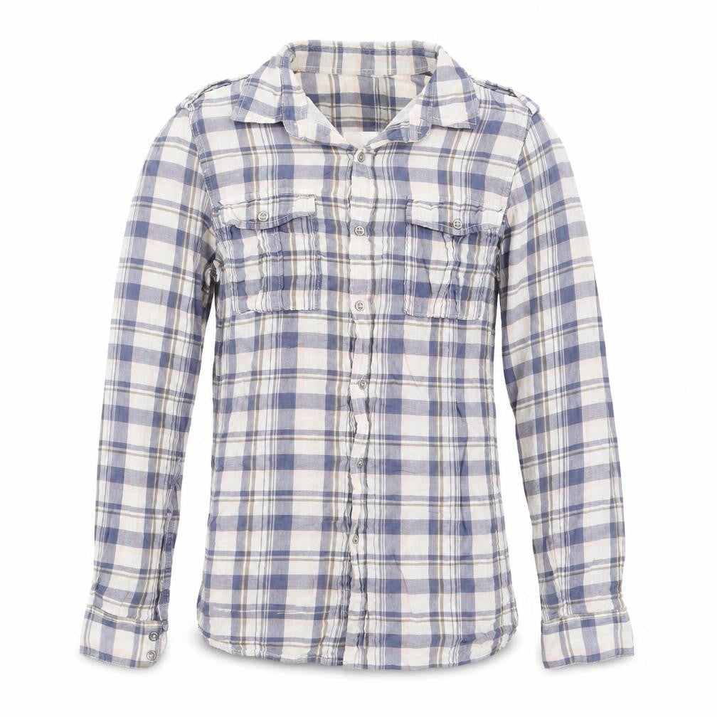 Front view of 36 Degrees Men's Blue Check Cotton Relaxed Fit Long Sleeve Shirt S