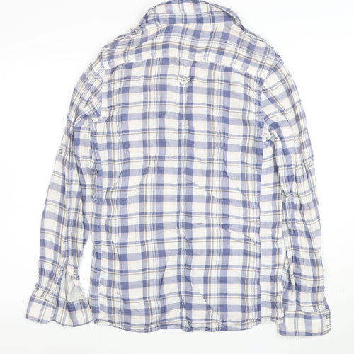 36 Degrees Men's Blue Check Cotton Relaxed Fit Long Sleeve Shirt S