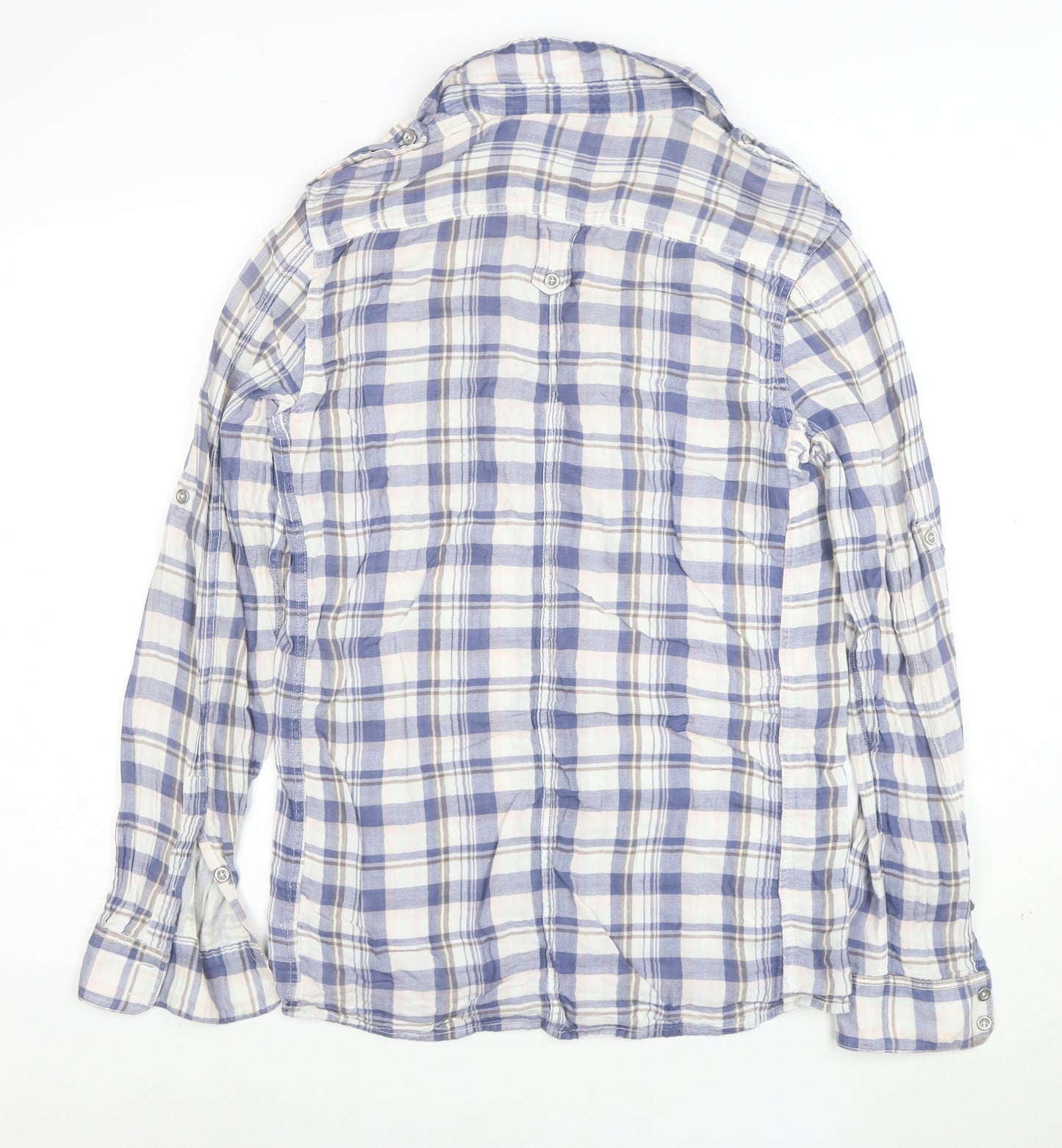 36 Degrees Men's Blue Check Cotton Relaxed Fit Long Sleeve Shirt S