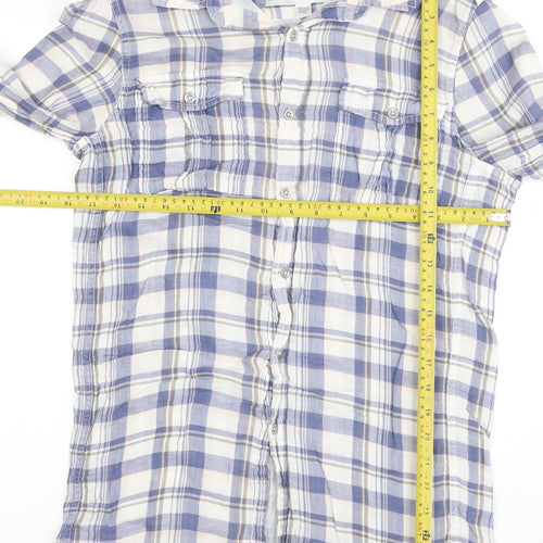 36 Degrees Men's Blue Check Cotton Relaxed Fit Long Sleeve Shirt S