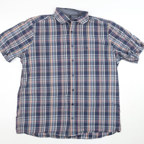 Casa Moda Men's Blue Check Short Sleeve Cotton Button-Up Shirt L