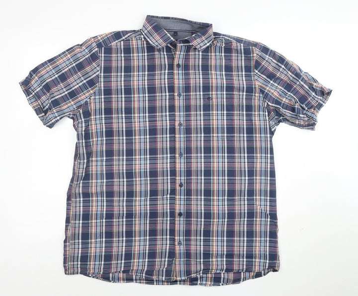 Casa Moda Men's Blue Check Short Sleeve Cotton Button-Up Shirt L