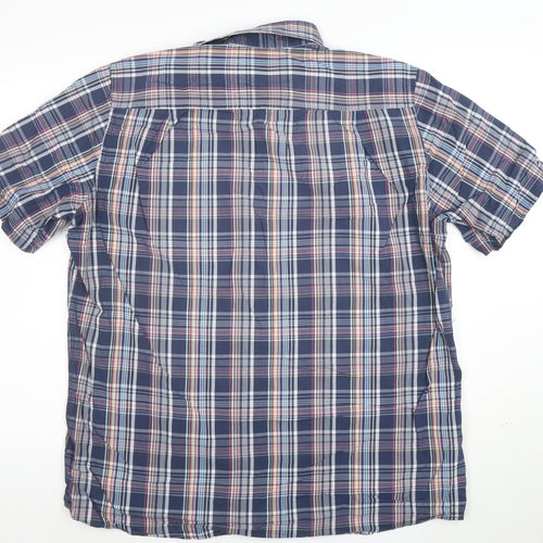 Casa Moda Men's Blue Check Short Sleeve Cotton Button-Up Shirt L