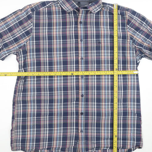 Casa Moda Men's Blue Check Short Sleeve Cotton Button-Up Shirt L