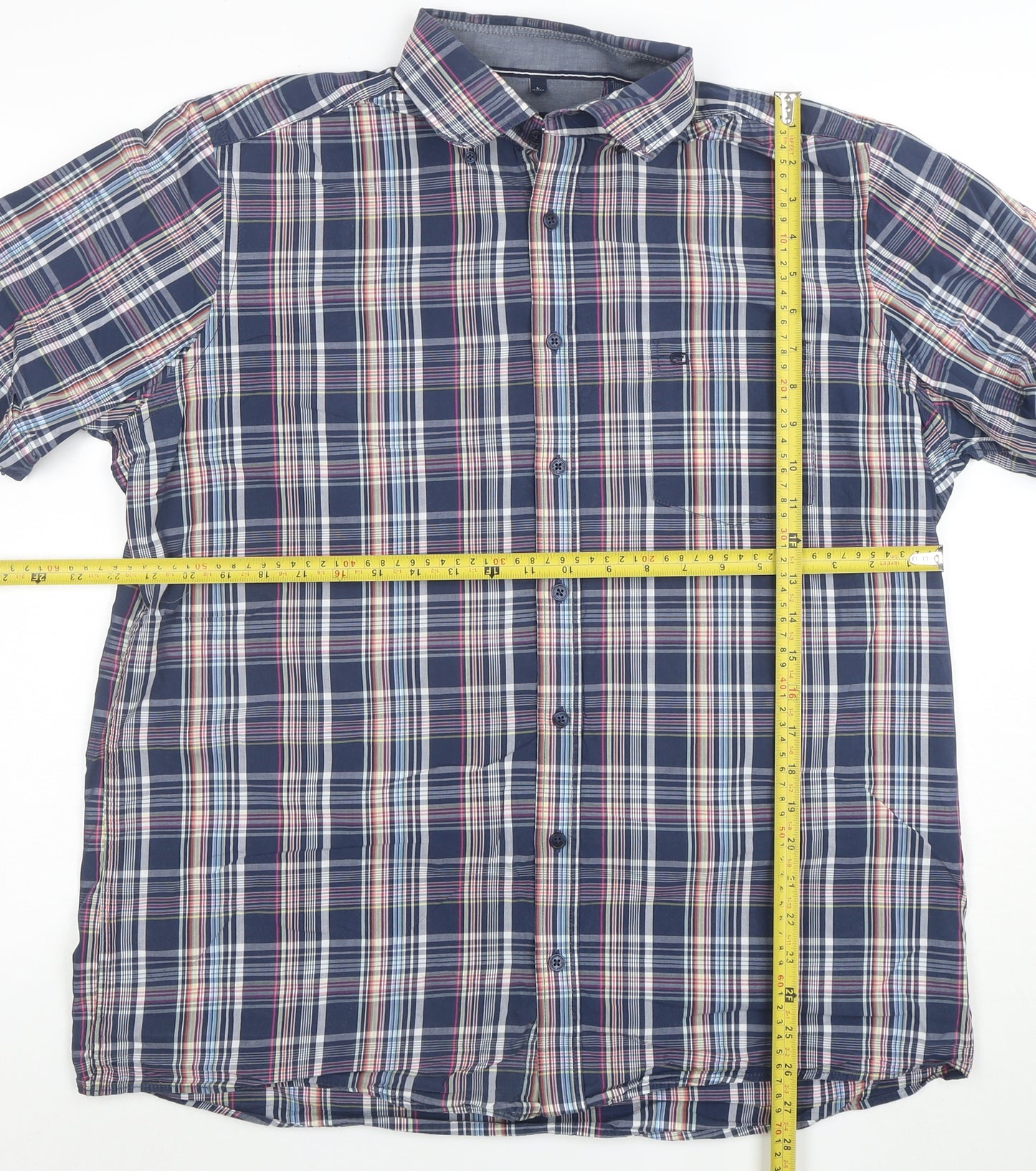 Casa Moda Men's Blue Check Short Sleeve Cotton Button-Up Shirt L