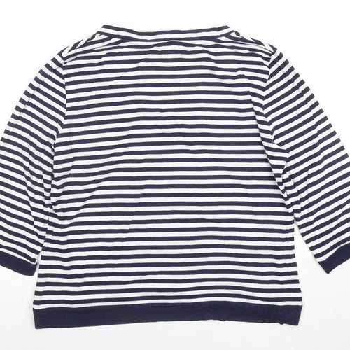 Jaeger Women's Blue White Striped V-Neck Jersey Top Size L