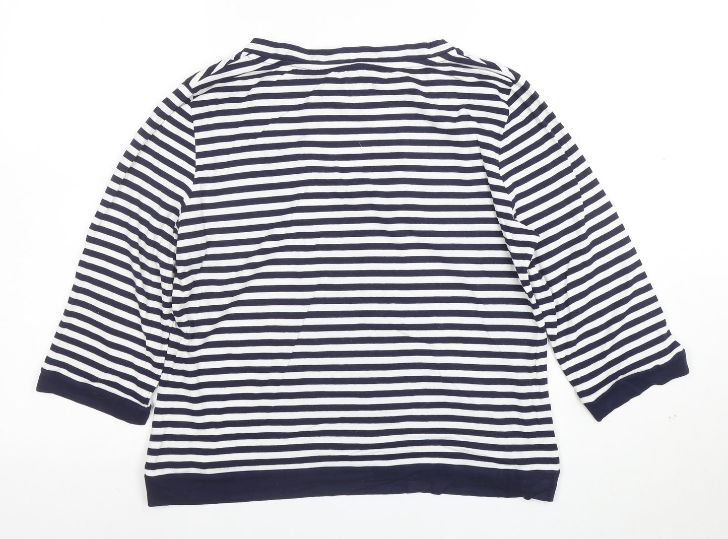 Jaeger Women's Blue White Striped V-Neck Jersey Top Size L