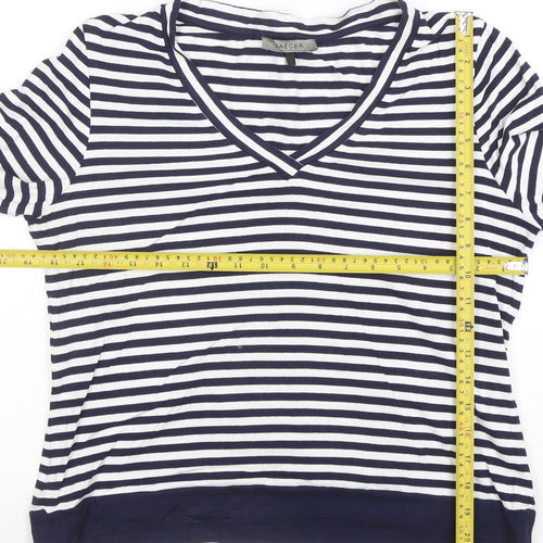 Jaeger Women's Blue White Striped V-Neck Jersey Top Size L