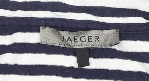 Jaeger Women's Blue White Striped V-Neck Jersey Top Size L