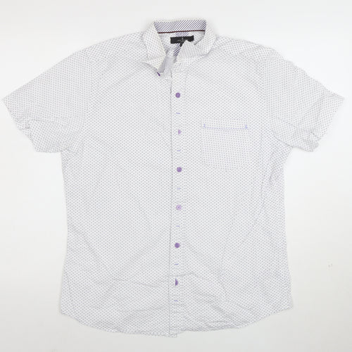 Jeff Banks Men's White Geometric Short Sleeve Button-Up Shirt M