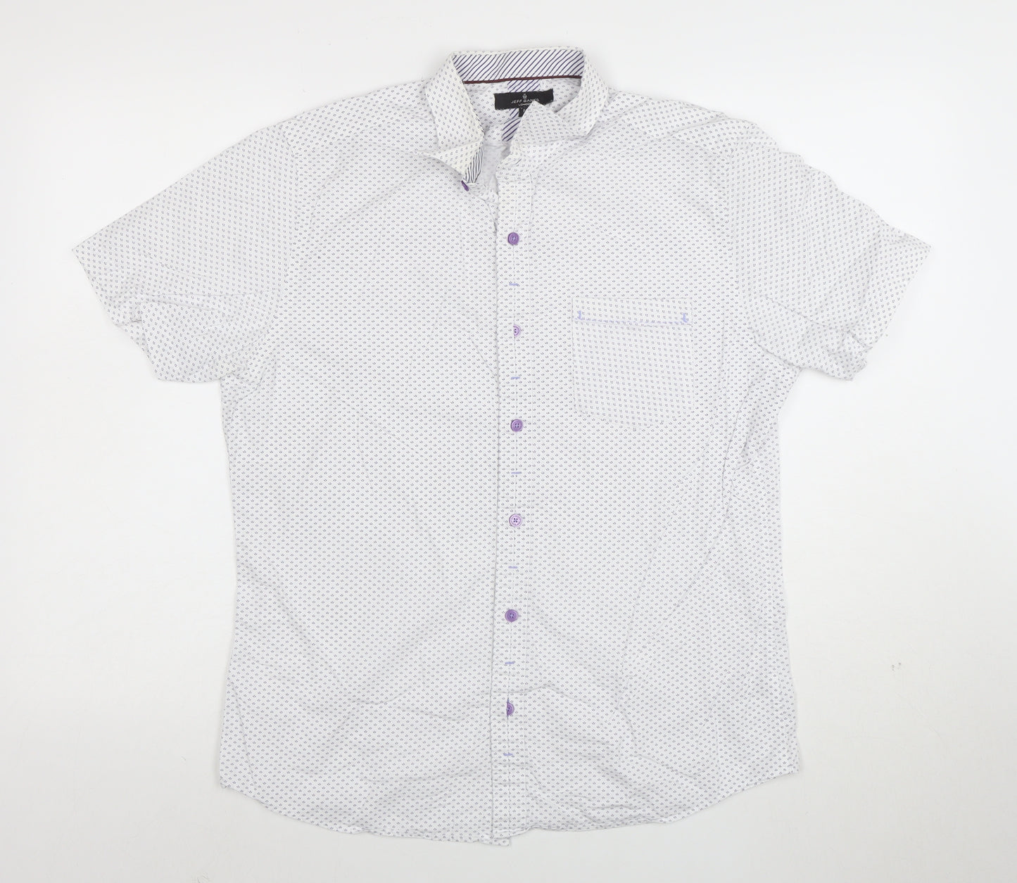 Jeff Banks Men's White Geometric Short Sleeve Button-Up Shirt M