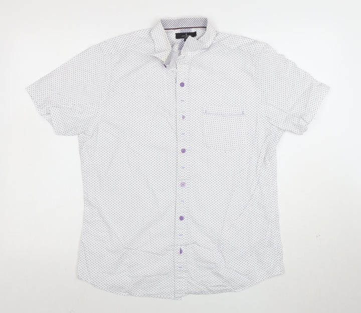Jeff Banks Men's White Geometric Short Sleeve Button-Up Shirt M