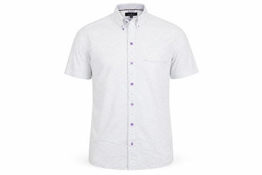 Front view of Jeff Banks Men's White Geometric Short Sleeve Button-Up Shirt M