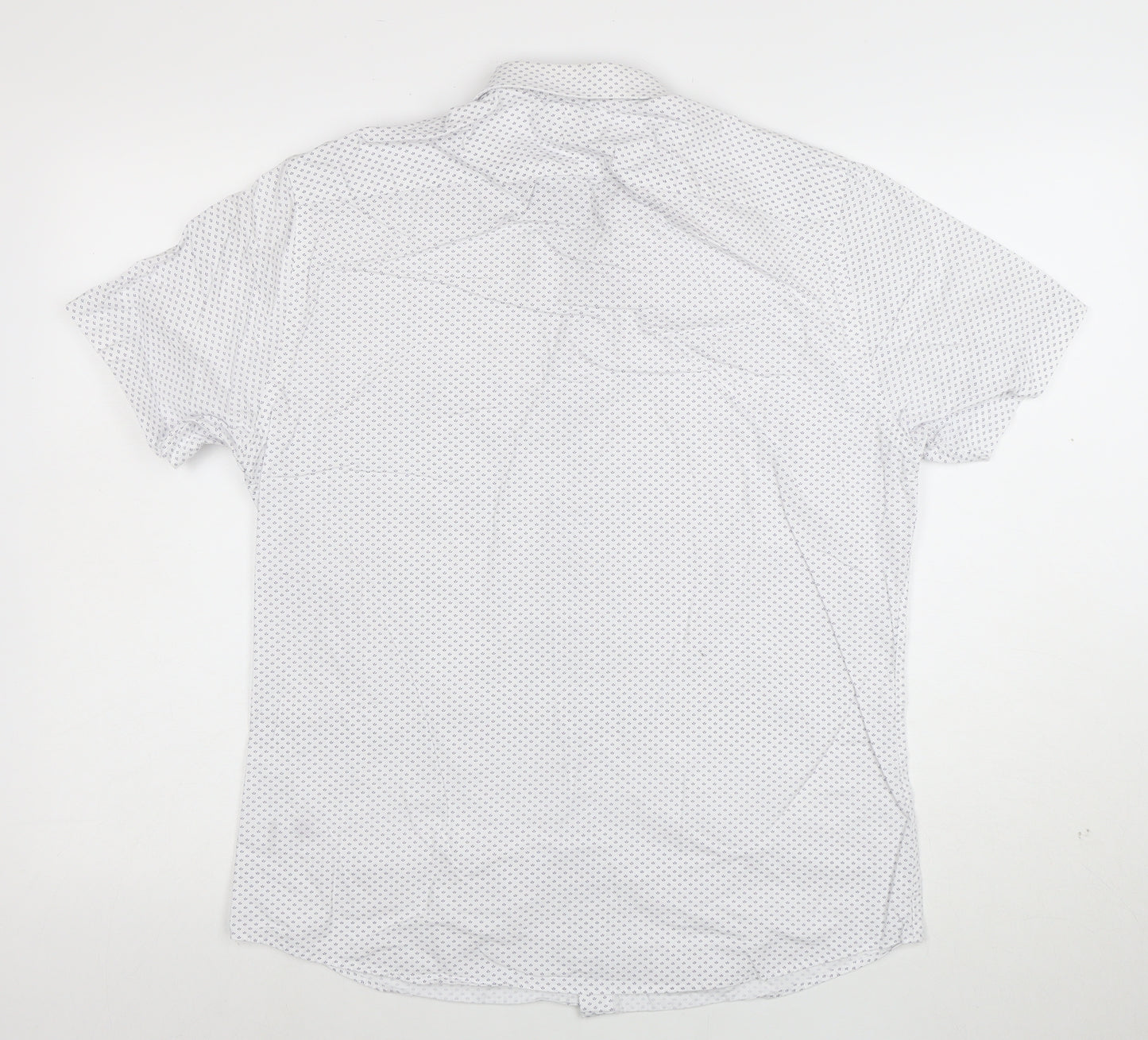 Jeff Banks Men's White Geometric Short Sleeve Button-Up Shirt M