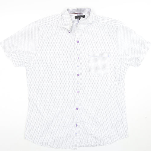 Jeff Banks Men's White Geometric Short Sleeve Button-Up Shirt M