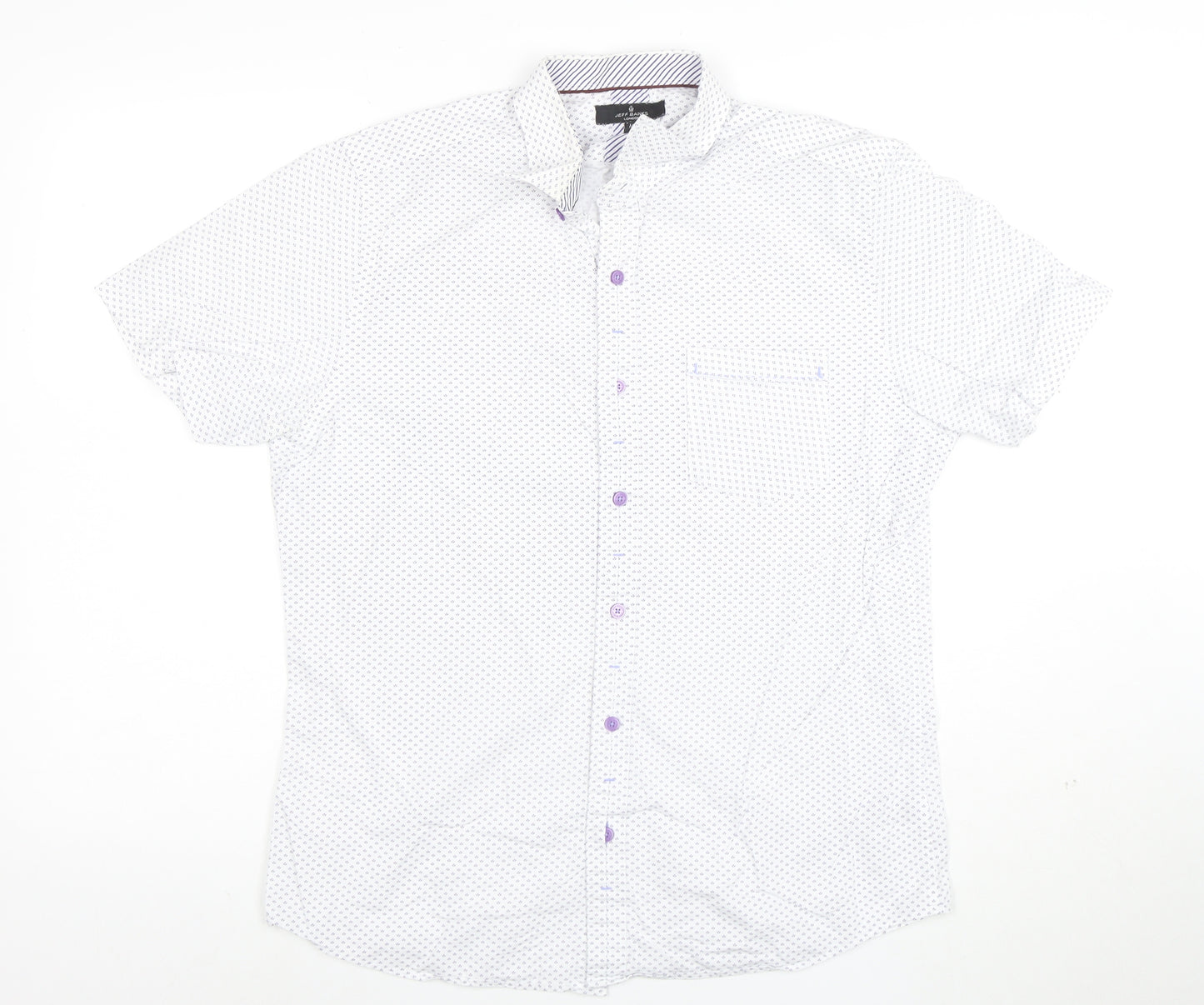 Jeff Banks Men's White Geometric Short Sleeve Button-Up Shirt M