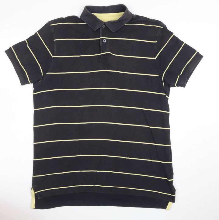 Charles Tyrwhitt Men's Black Striped Cotton Polo Shirt Medium
