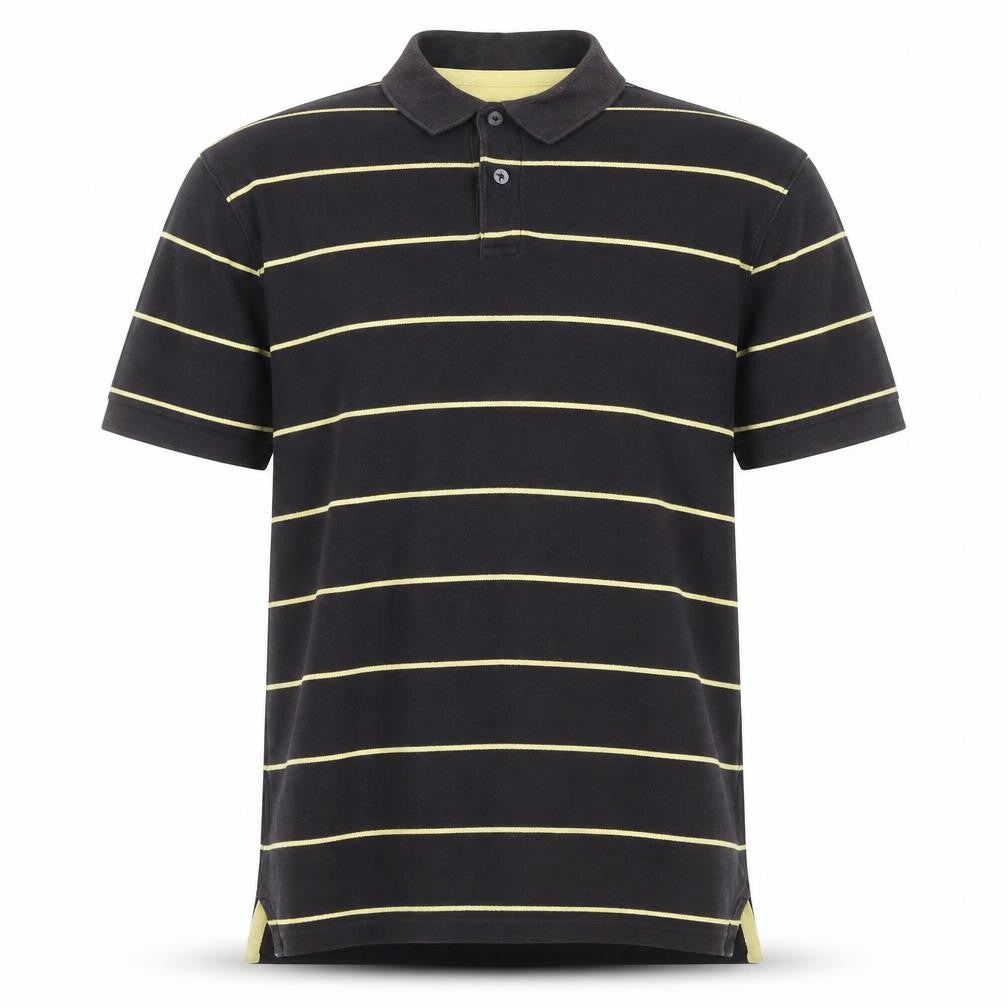 Charles Tyrwhitt Men's Black Striped Cotton Polo Shirt Medium