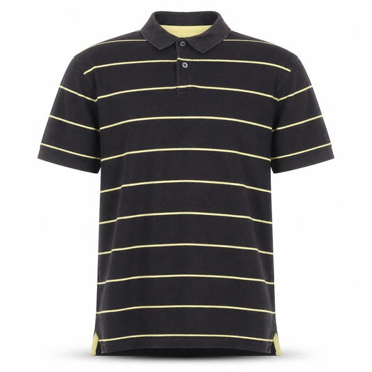 Front view of Charles Tyrwhitt Men's Black Striped Cotton Polo Shirt Medium