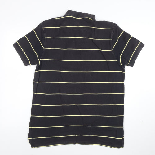 Charles Tyrwhitt Men's Black Striped Cotton Polo Shirt Medium
