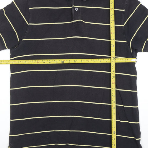 Charles Tyrwhitt Men's Black Striped Cotton Polo Shirt Medium