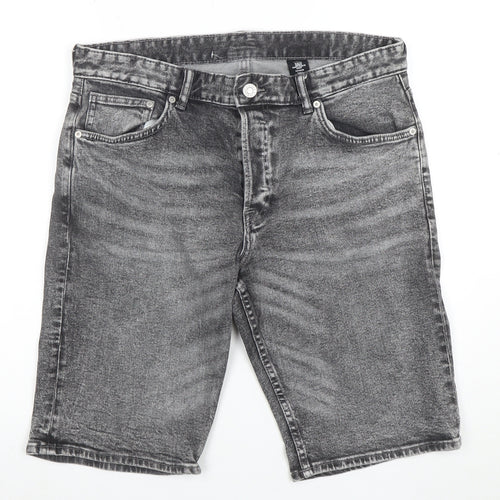 &Denim Men's Grey Slim Fit Acid Wash Denim Shorts 34in