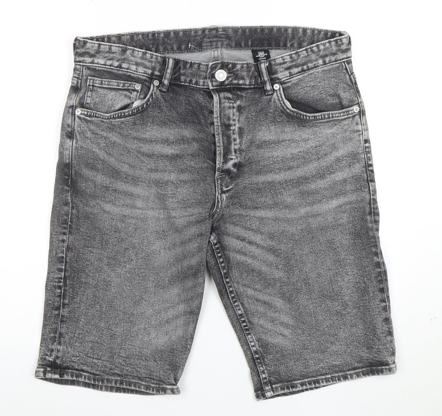&Denim Men's Grey Slim Fit Acid Wash Denim Shorts 34in